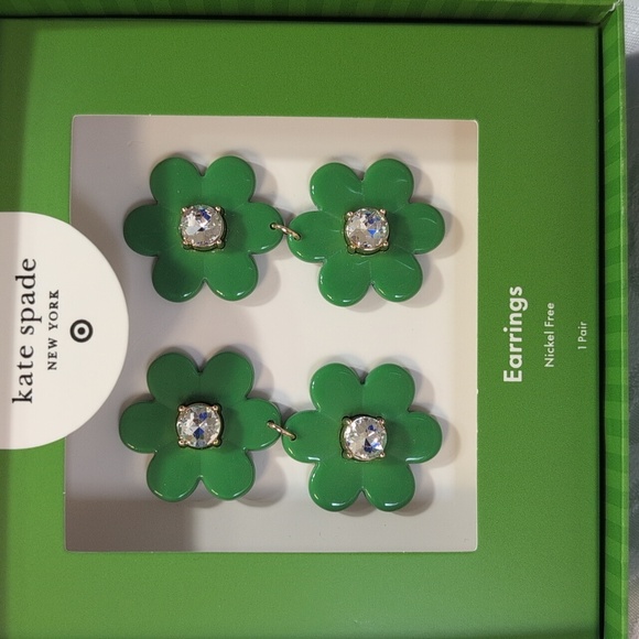 KATE SPADE X TARGET - Floral Linear Drop Stud Earrings - Green - Picture 2 of 4
